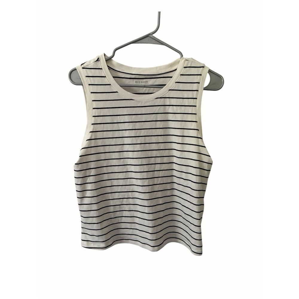 Old Navy Striped Sleeveless Tank – White/Black – Size Large – NWT – Cotton/Modal
